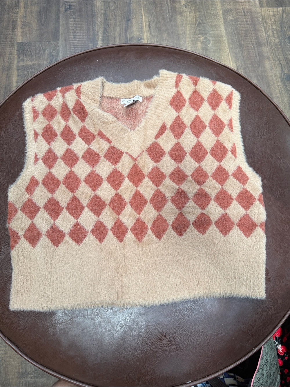 Sincerely Jules Blush and Rust Argyle V-Neck Sweater Vest